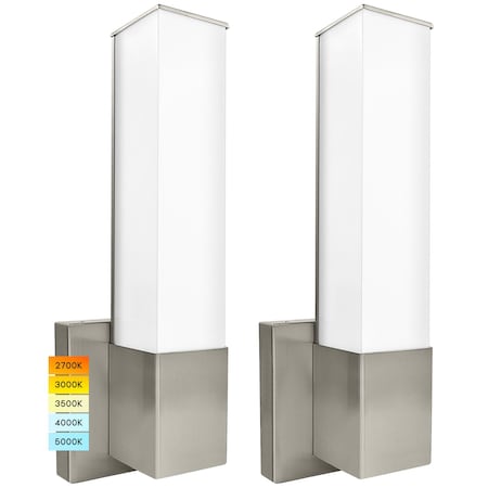 Luxrite 14 Inch Square Modern LED Wall Sconce Brushed Nickel 5CCT 2700K-5000K 16W 1000LM Dimmable ETL, 2PK LR32167-2PK